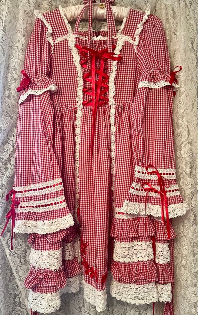 【BABY】ギンガムチェック巻バラドールワンピース　ヘッドドレス