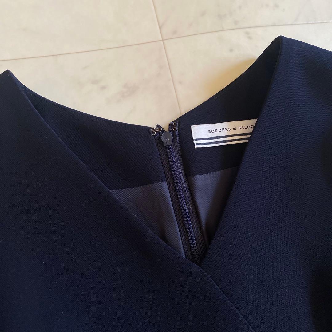 【美品】ボーダーズアットバルコニー　V-NECK DRESS 38 ネイビー