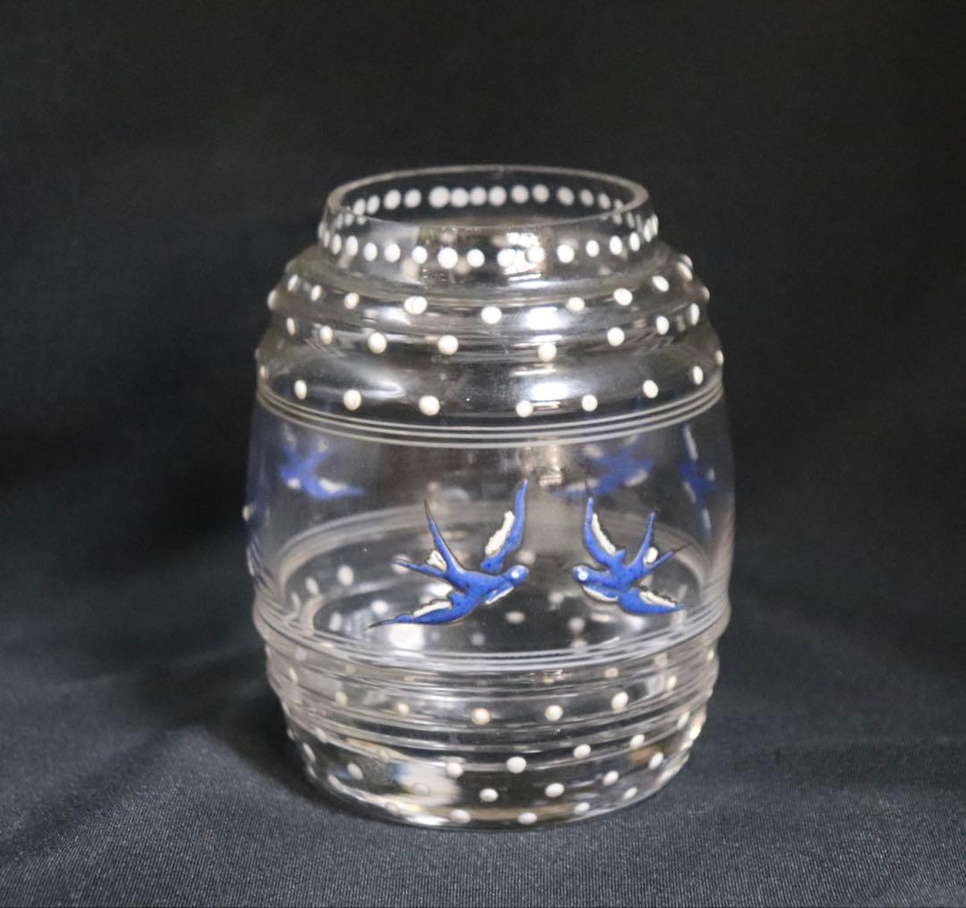 1840年代　アールデコエナメル彩燕紋小瓶　ウランガラス　アンティーク0907