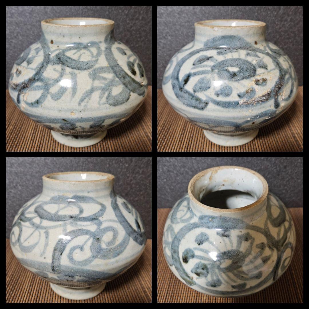 16C.頃　中国古陶磁器　南方系　古安南　宋胡録　青華　安南染付　花文様　酒会壺