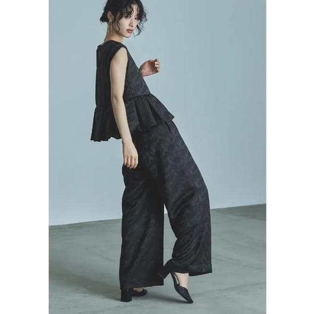 niana ペプラムセットアップドレス ワイドパンツ ブラック L 大きいサイズ