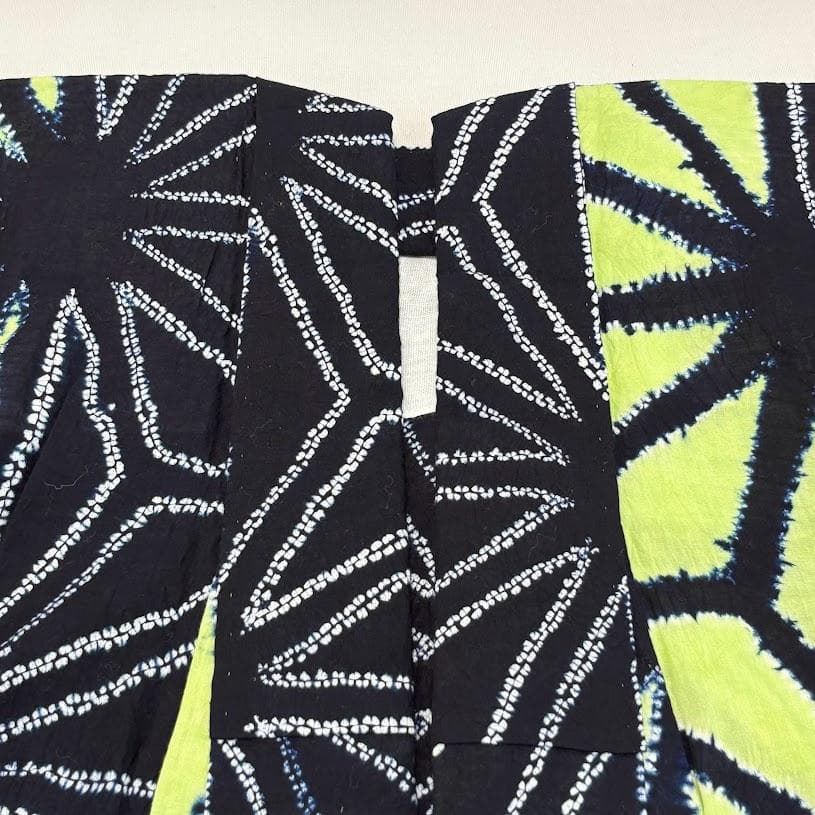 ゆりのはな　絞り浴衣　有松鳴海絞り　総絞り　トール　紺/黄緑色系　綿　J105