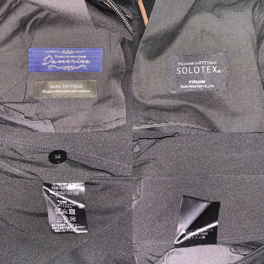 美品 ナノユニバース ダメリーノ スーツ セットアップ ソロテックス 伸縮性 L