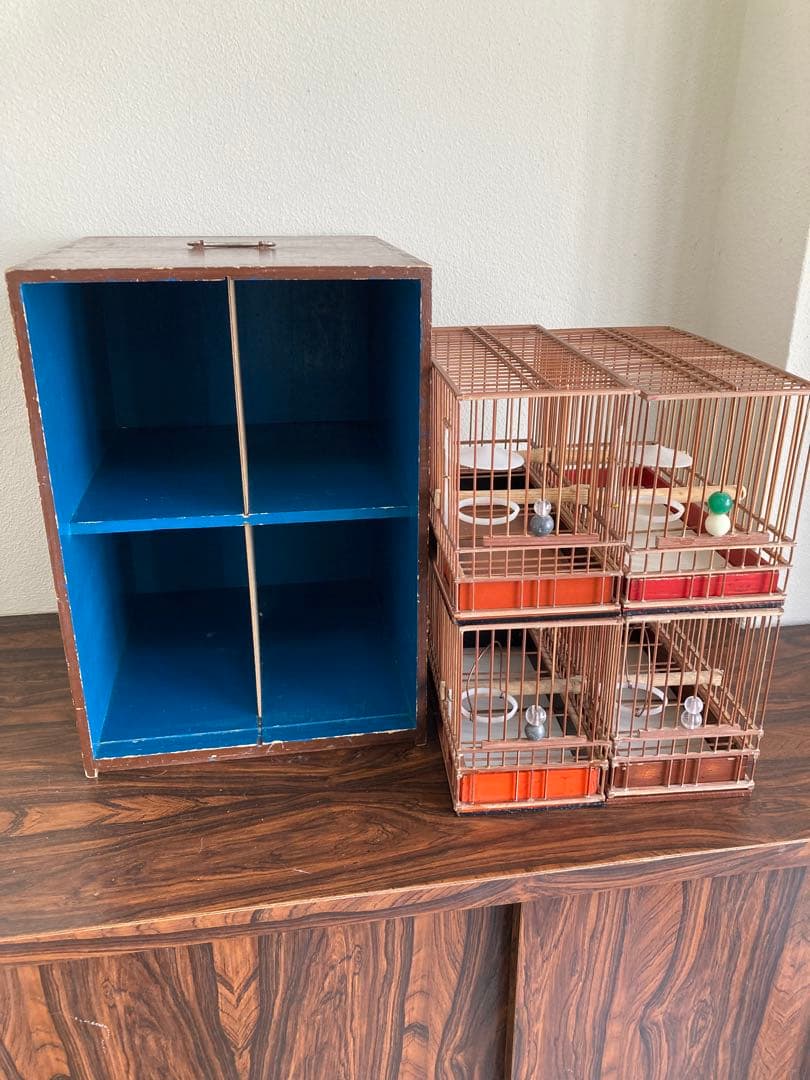 竹細工　めじろ　鳥かご　4個　木製天然木　寝かせ箱　セット