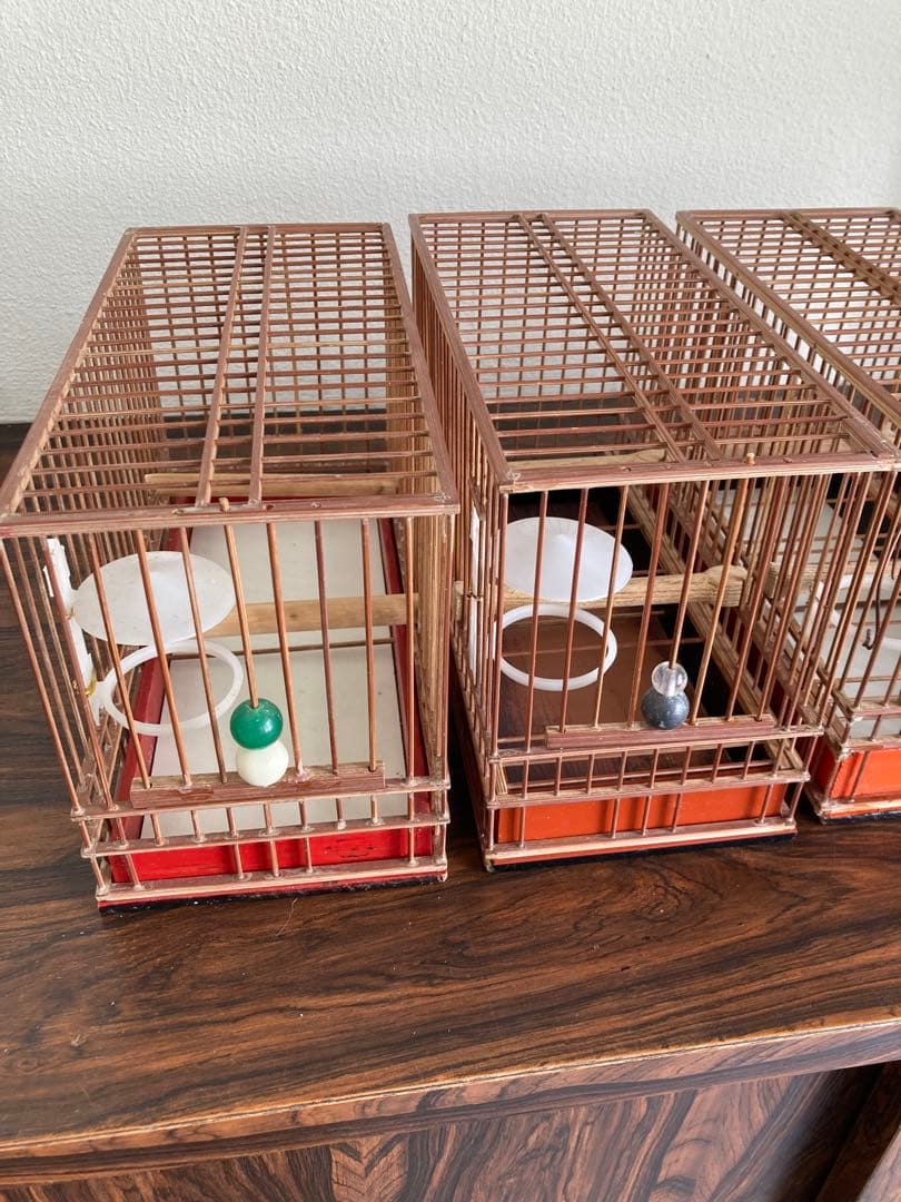 竹細工　めじろ　鳥かご　4個　木製天然木　寝かせ箱　セット