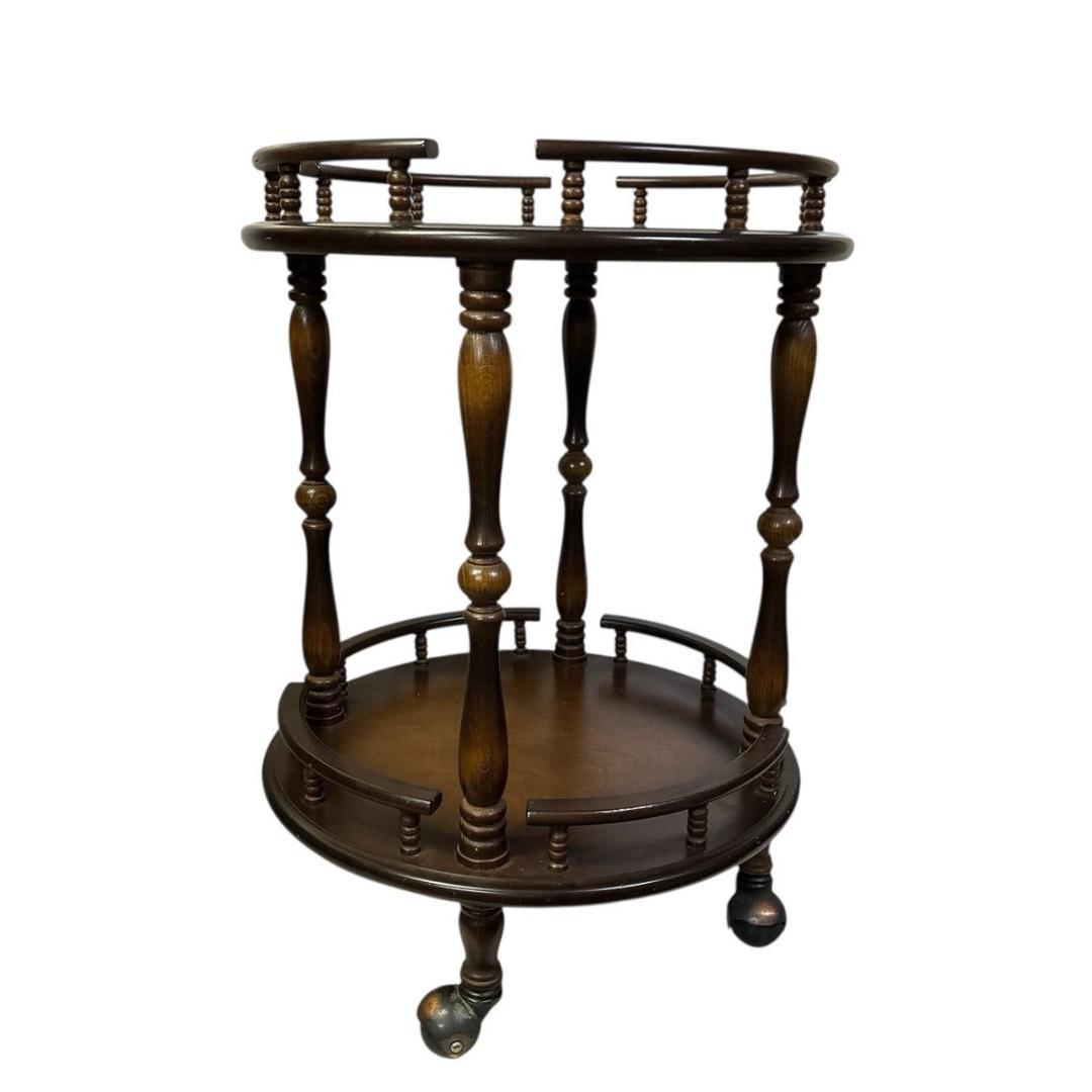 アンティーク　飛騨産業 キツツキマーク 木製ワゴン 2段 円形 サービングワゴン