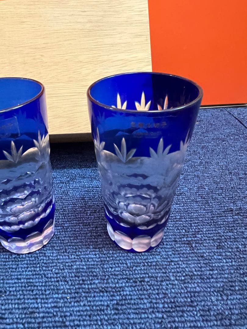 1316 色被せ切子　5客　未使用