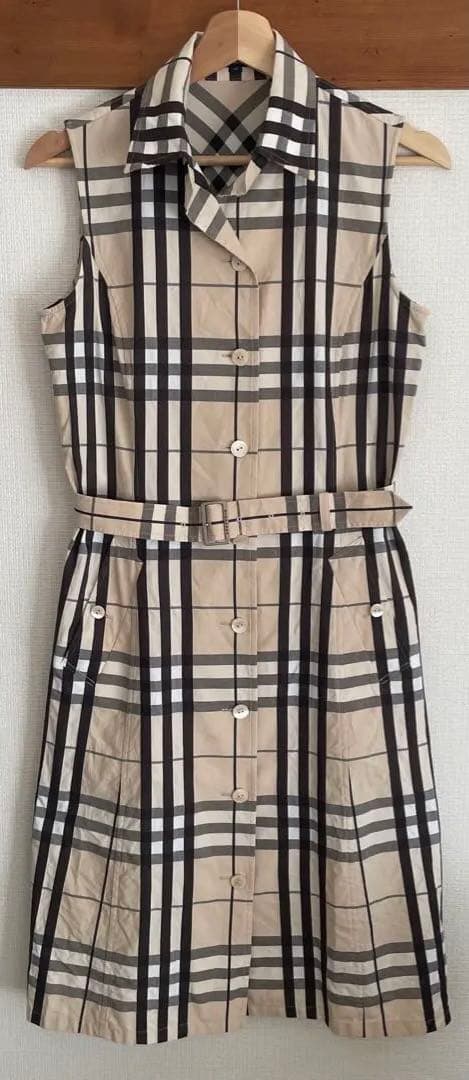 バーバリーロンドン ノースリーブシャツワンピース　ベルト付き　40 ベージュ
