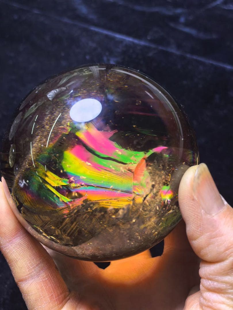天然石 虹あり　スモーキークォーツのスフィア　丸玉YY996G.296