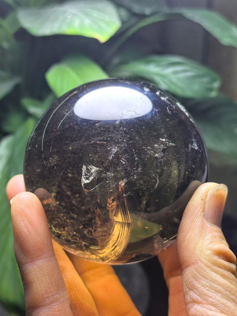 天然石 虹あり　スモーキークォーツのスフィア　丸玉YY996G.296