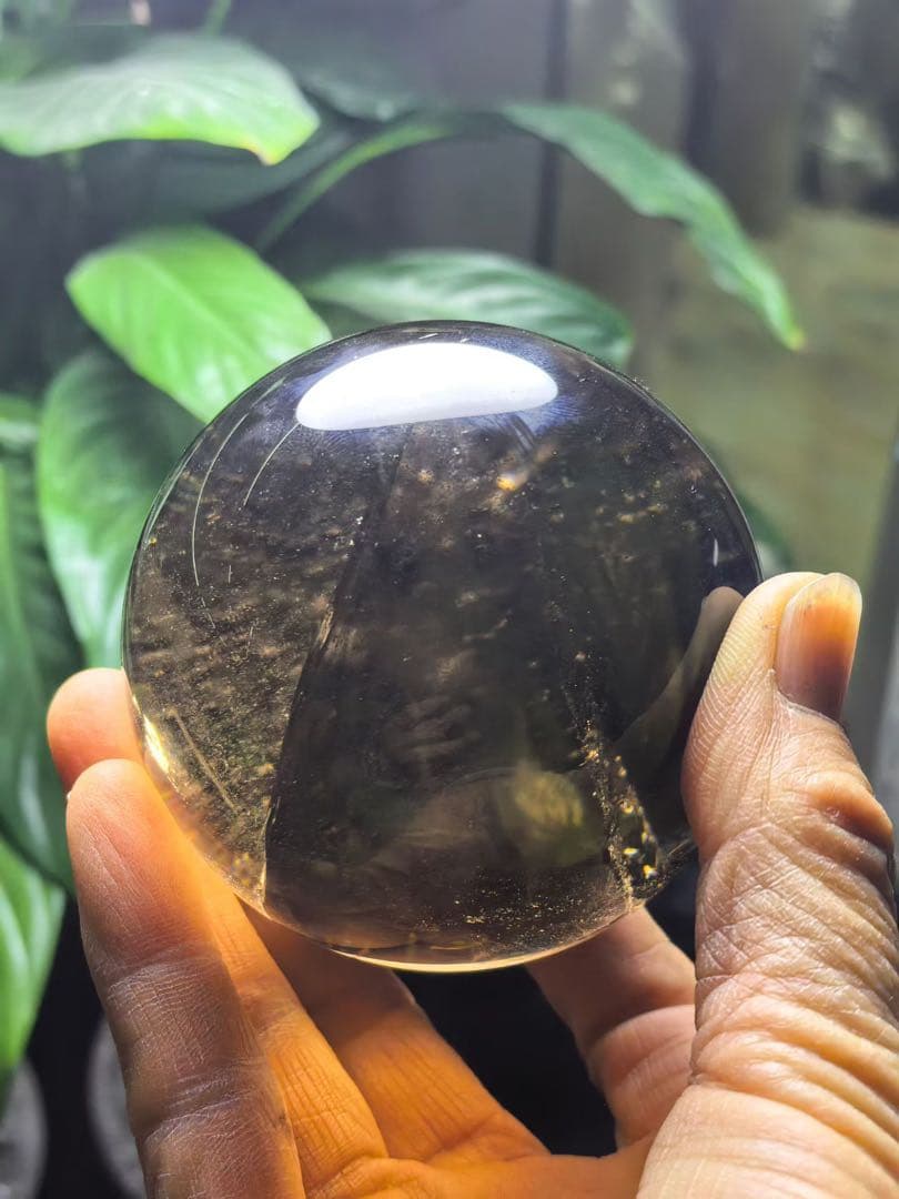 天然石 虹あり　スモーキークォーツのスフィア　丸玉YY996G.296