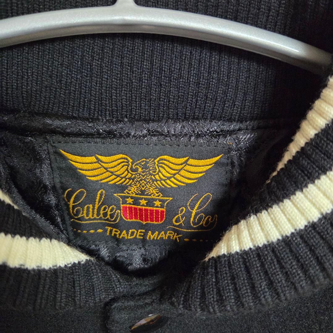 【美品】calee 牛革 ウールスタジャン 黒 ウールジャケット ジャンパー