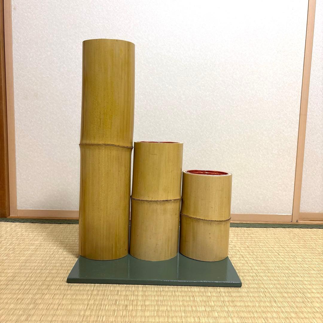 79 短三管筒　3本セット　竹製　華道　生花　格花　花器　水仙