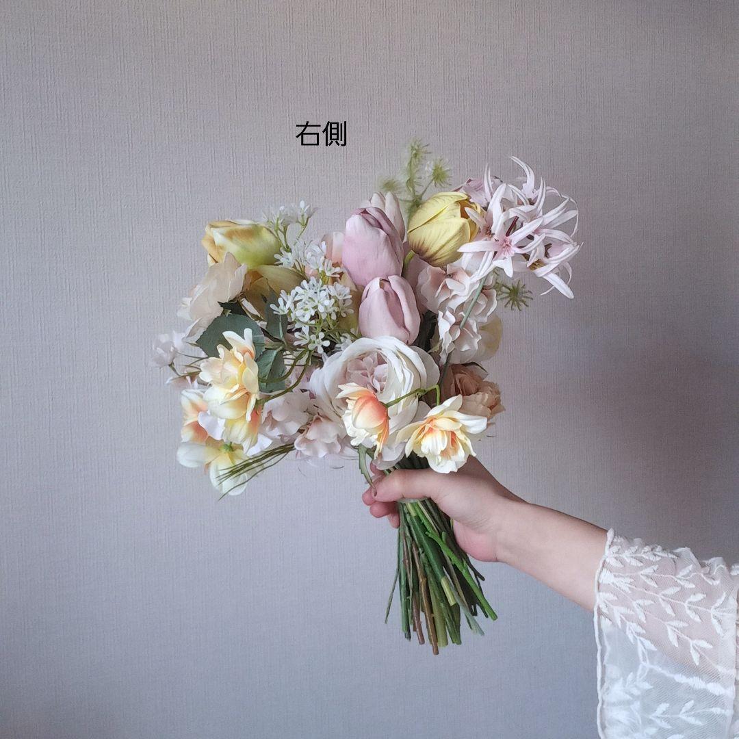 イエロー　ラベンダー　チューリップ　パステル　ウェディングブーケ　造花　結婚式