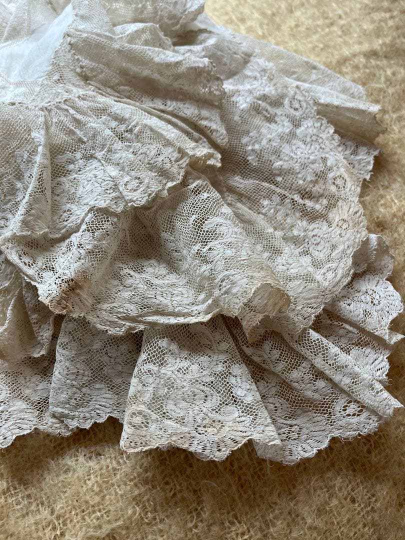 ◆フランスアンティーク｜お宝級1900年代エクリュレースのマルチクロス透け感シミ