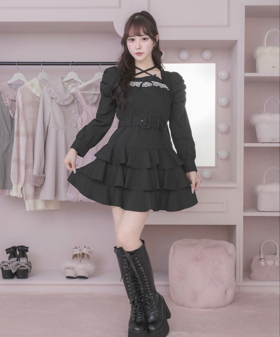 ♥ ティアードフリル長袖ミニワンピース pium