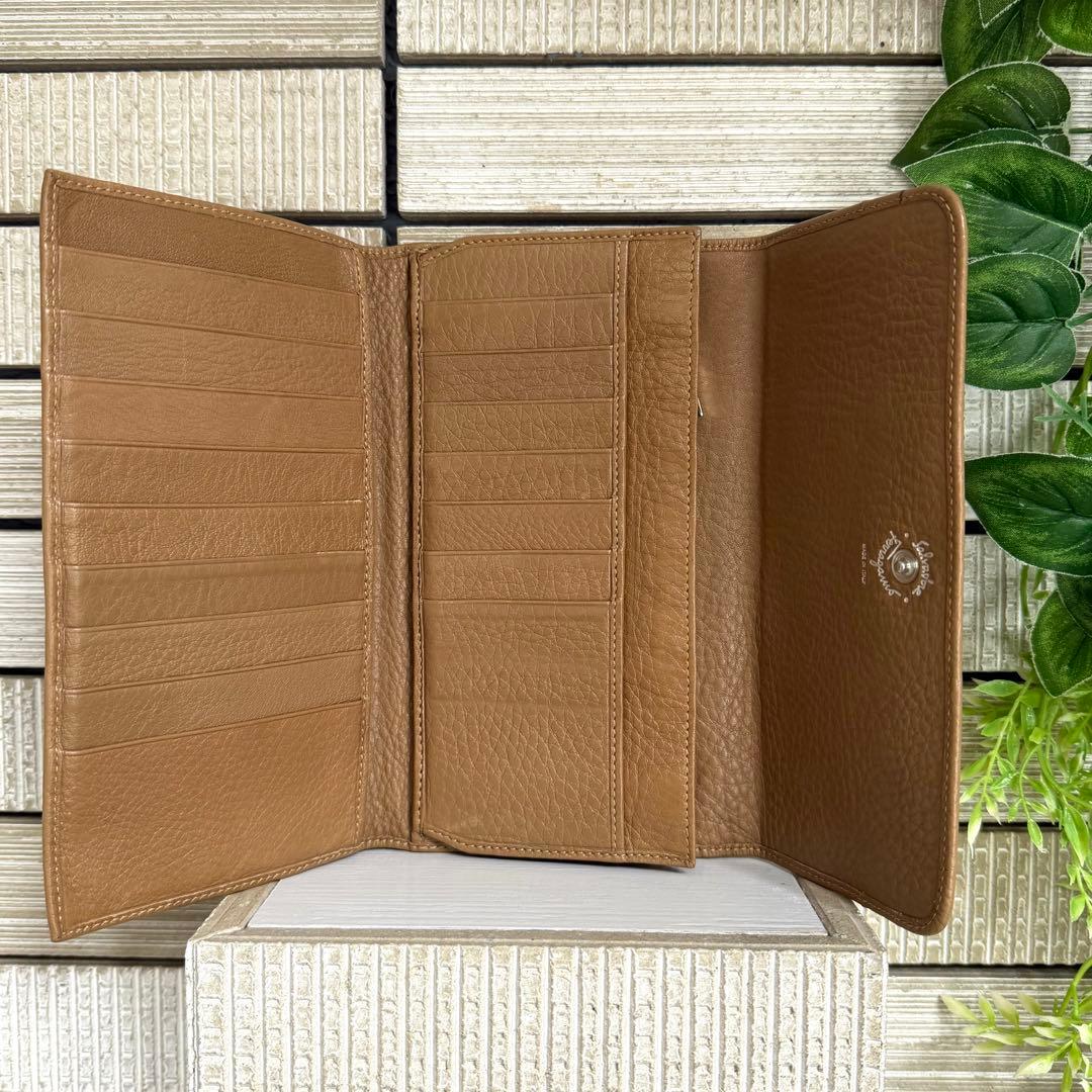 【高級】 サルヴァトーレ フェラガモ レザー 長財布 ブラウン ガンチーニ 金具