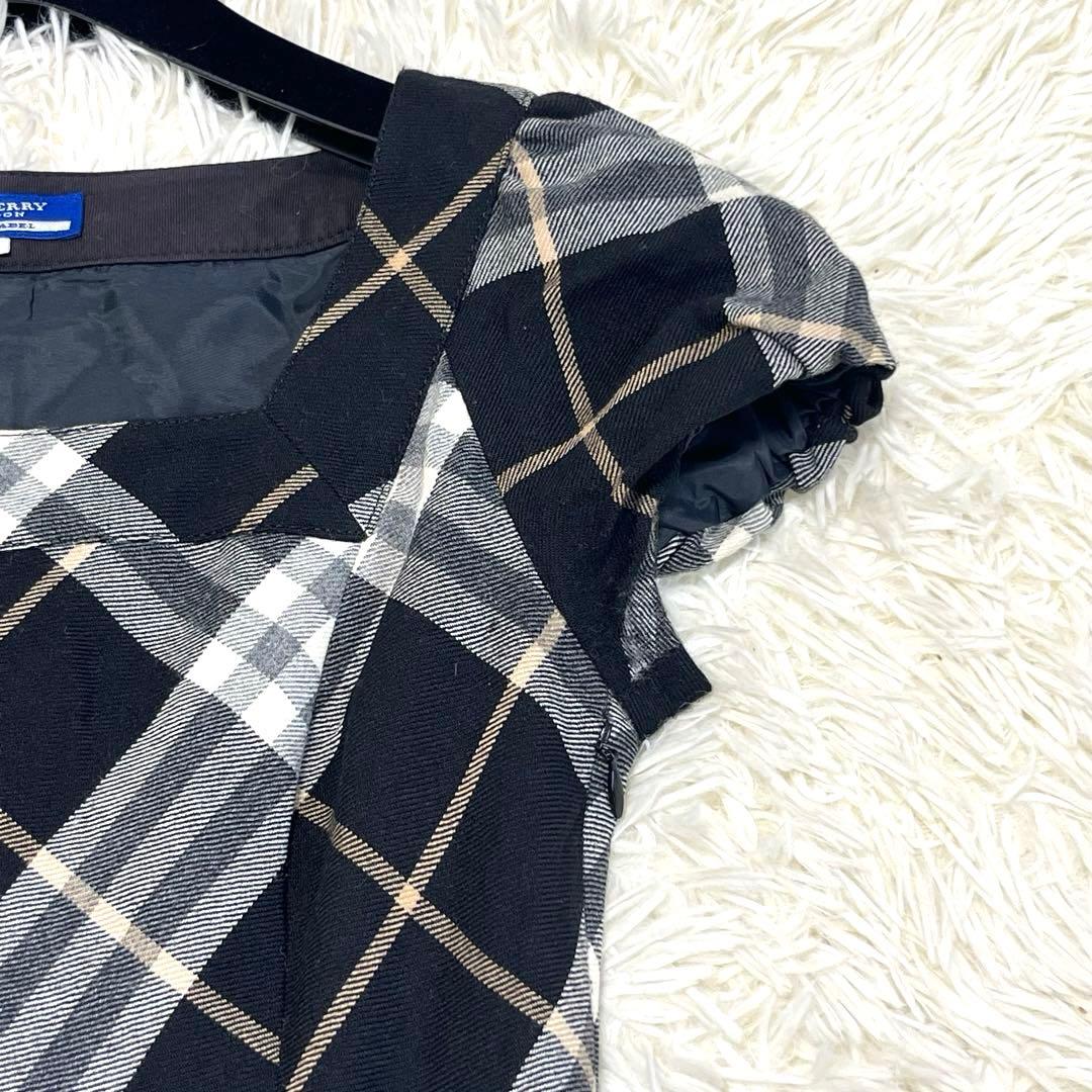 バーバリーブルーレーベル　プリーツワンピース 36 ノバチェック　パフスリーブ