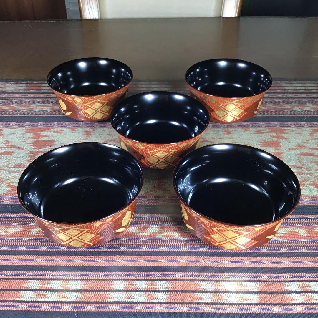 『メルうー特価』　秀衡塗　中鉢　5杯