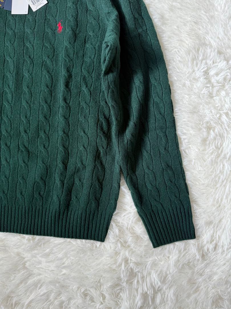 ポロラルフローレン　セーター　ケーブル　ウールカシミヤ混紡　グリーン　QRコート