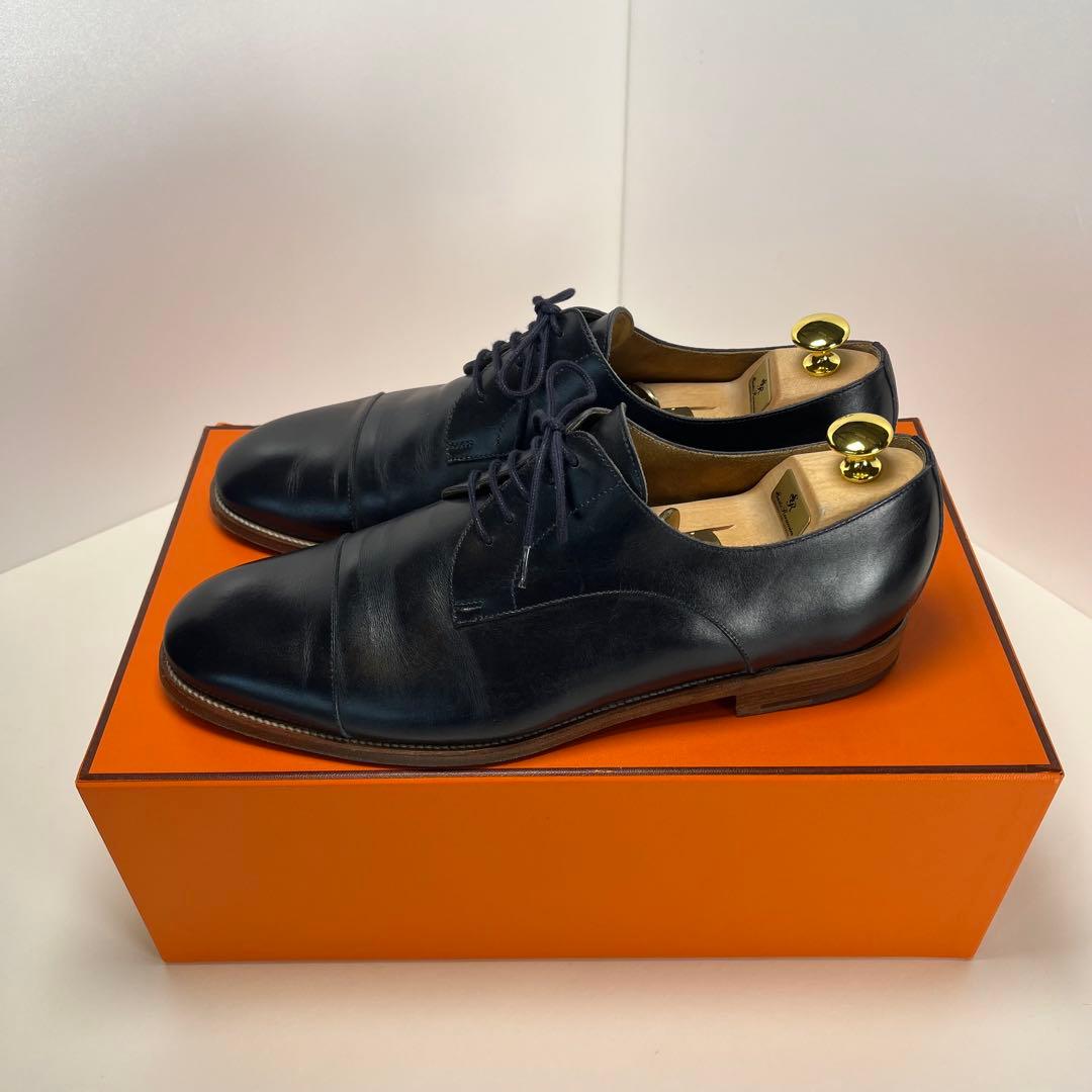 エルメス ストレートチップ 外羽根 レザー ダービーシューズ イタリア製 革靴