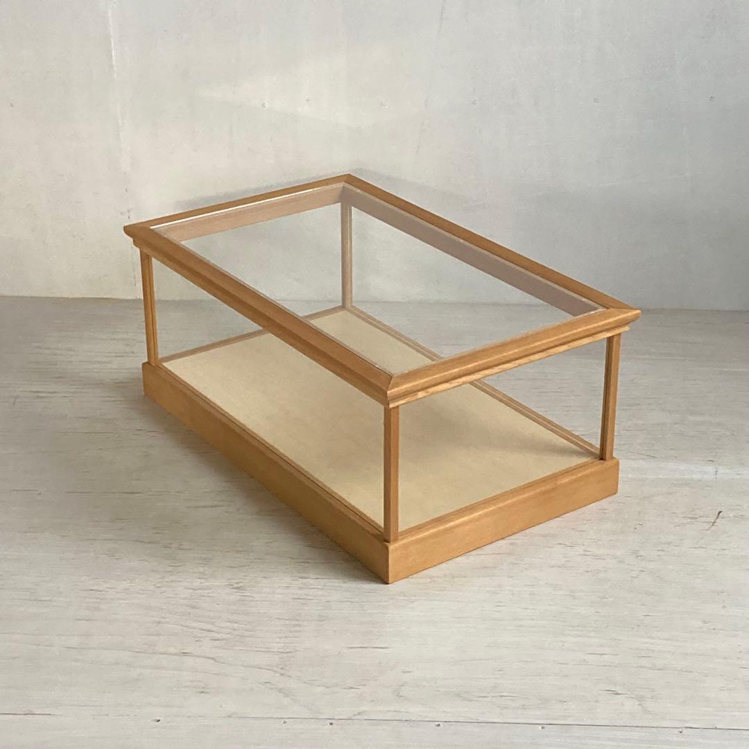 古い木製ガラスケース 横長 ショーケース オープンタイプ