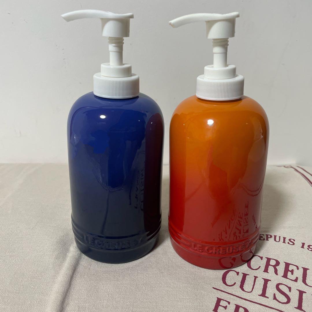 4点セット ルクルーゼ ソープディスペンサー 新品シルバーノズル2本付 黄 青