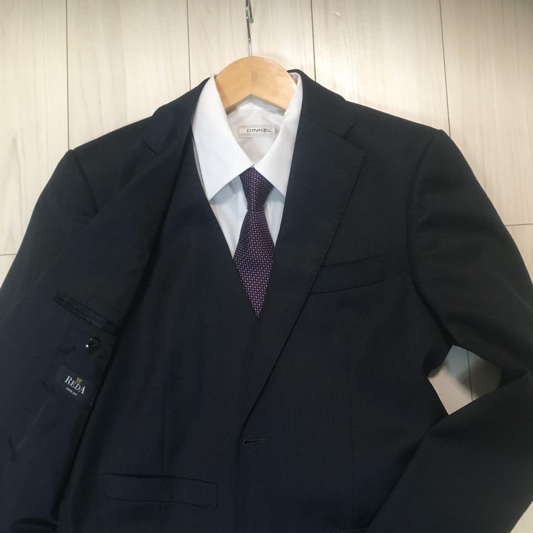 21日迄特価メンズ高級イタリア製REDA ダークブルー スリーピーススーツ　L