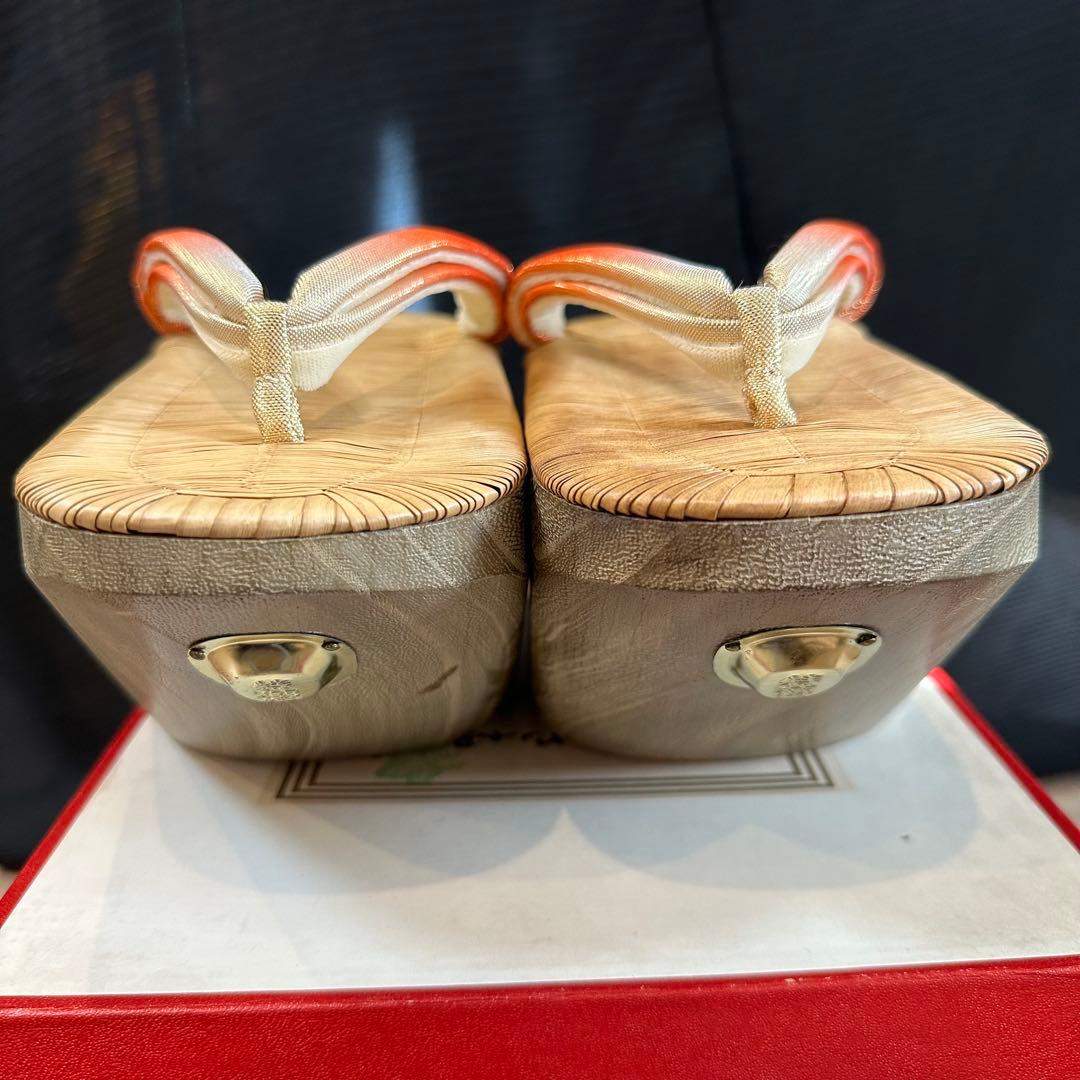 未使用品　七五三　７歳　アンティーク　ぽっくり　下駄　畳表　女の子　鶴　金