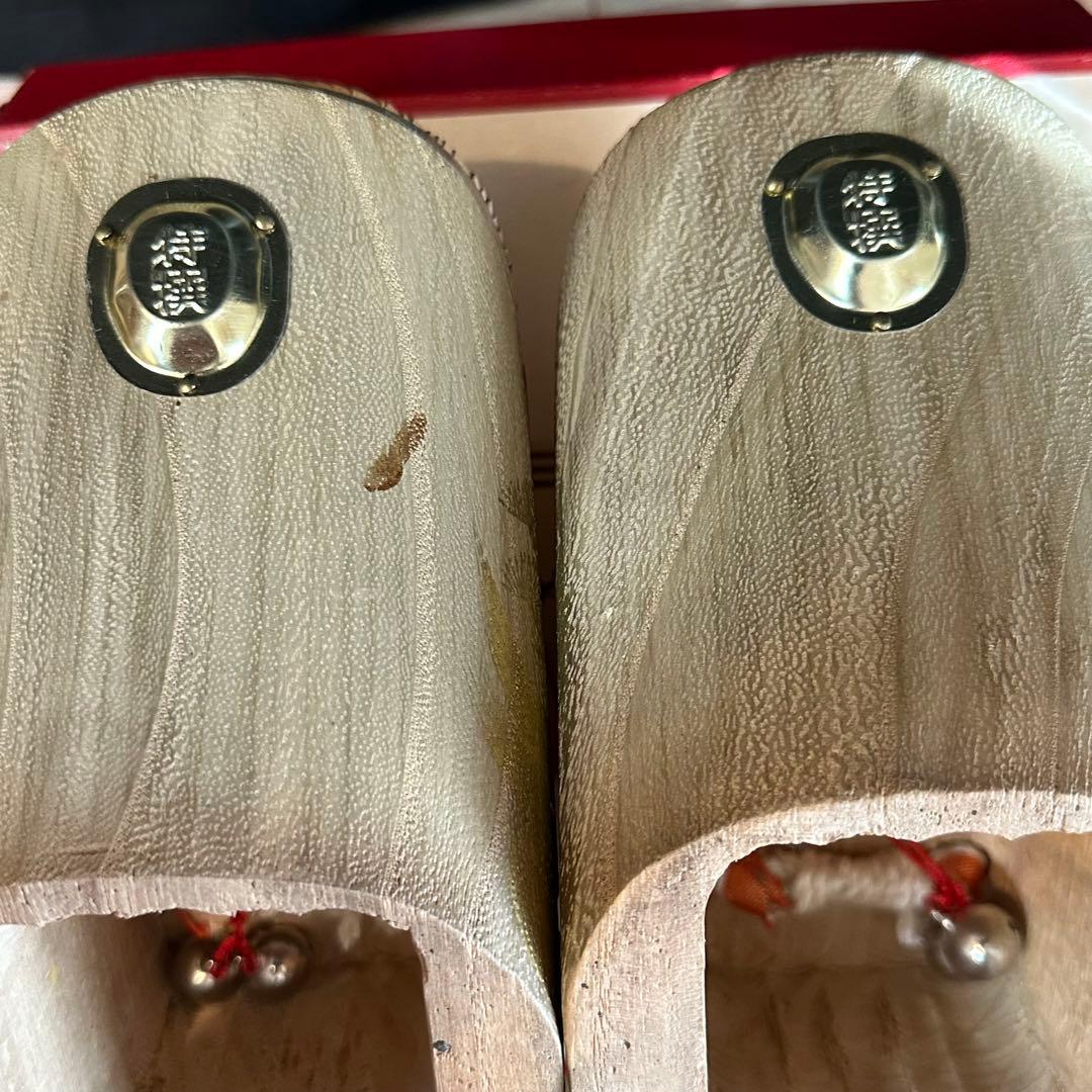 未使用品　七五三　７歳　アンティーク　ぽっくり　下駄　畳表　女の子　鶴　金