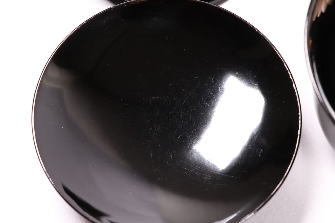 木製漆器 菊花蒔絵 黒塗 椀 五客 漆芸 茶懐石 会席道具 草花【MA286】