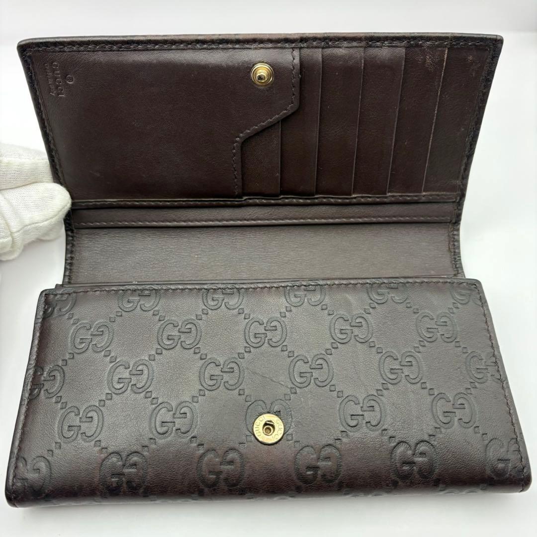 GUCCI グッチ GG 長財布 シマ ブラウン レザー 本革 外箱付