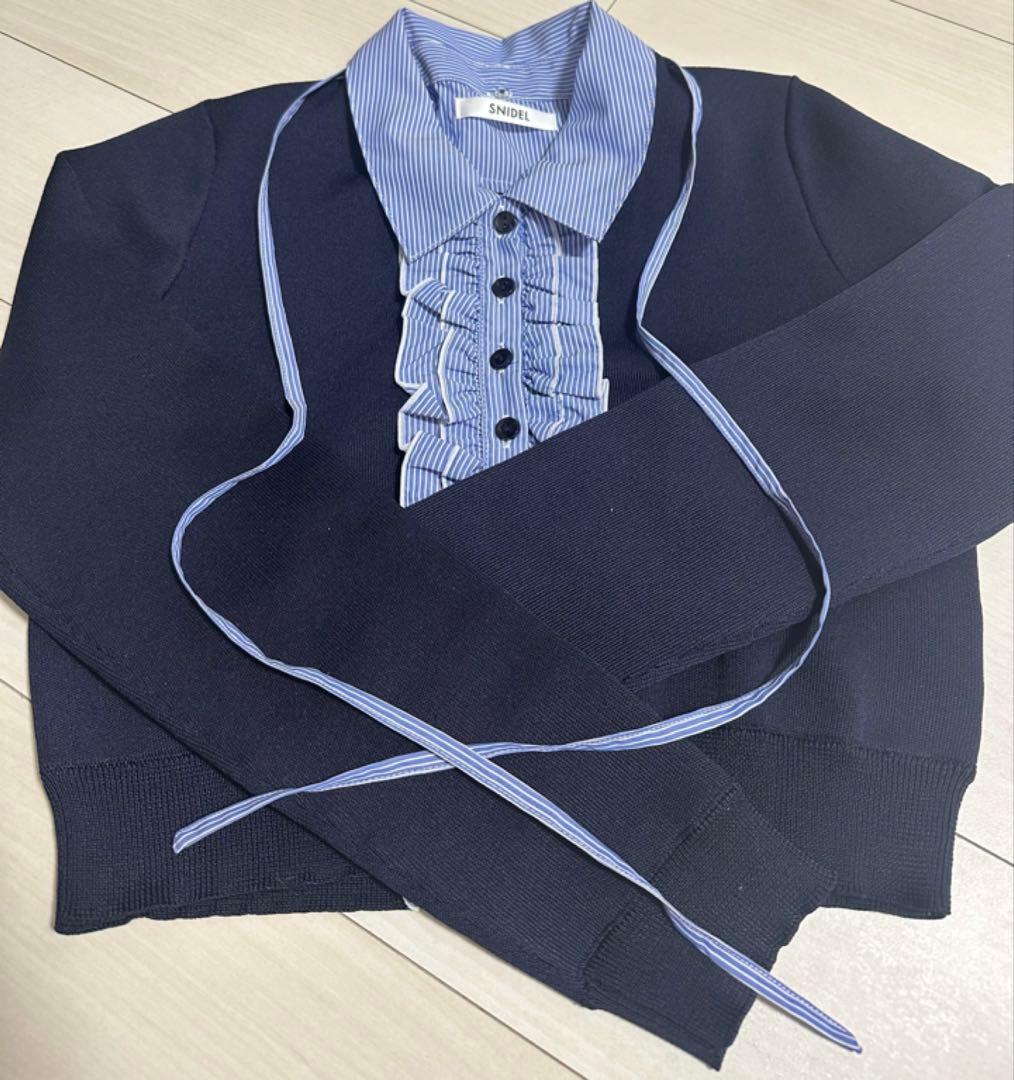 SNIDEL フリルニットカーディガン ネイビー