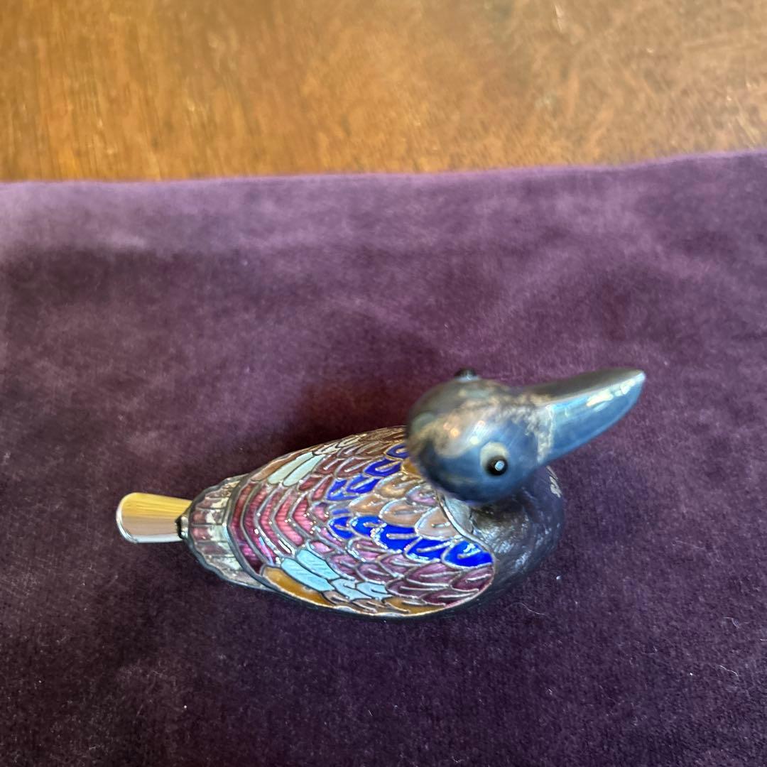 稀少ヴィンテージアヒルの塩コショウ入れセットシルバーにエナメルミニスプーン付き