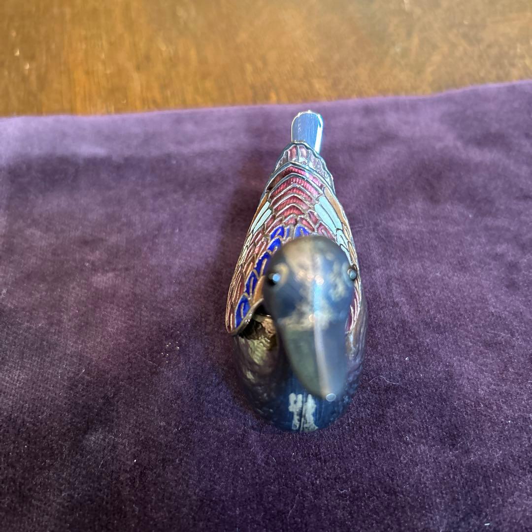 稀少ヴィンテージアヒルの塩コショウ入れセットシルバーにエナメルミニスプーン付き