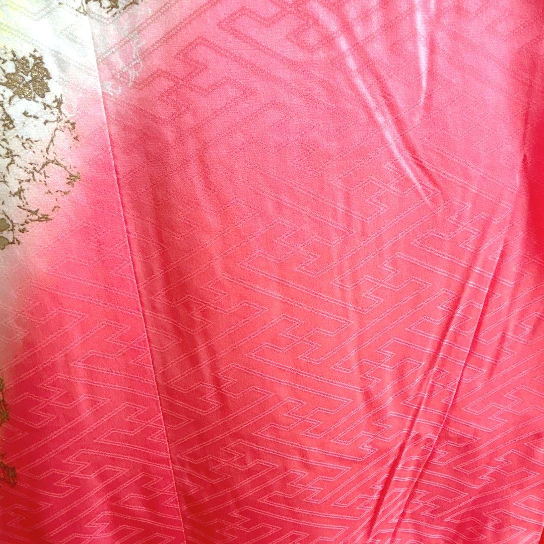 セット　七五三７歳女の子　着物＆帯＆袖無長襦袢＆小物　サーモンピンク　花御所車