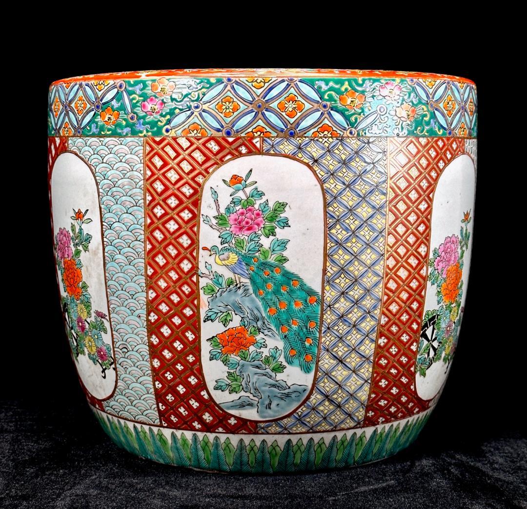 極上絵付け！　明治〜大正期　伊万里焼　十錦手　色絵火鉢　五徳付き