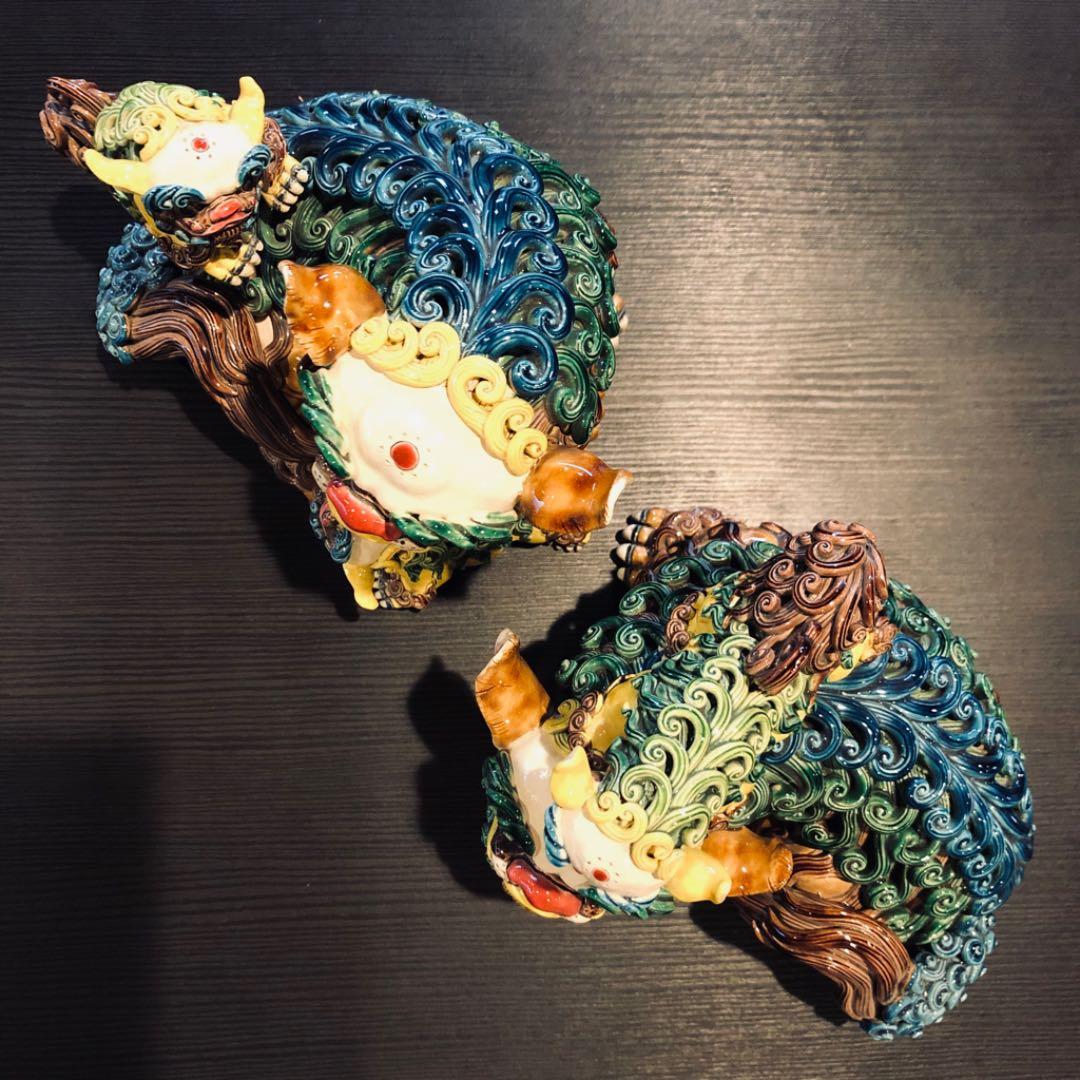 台湾 交趾焼 双獅(林 智信 作)