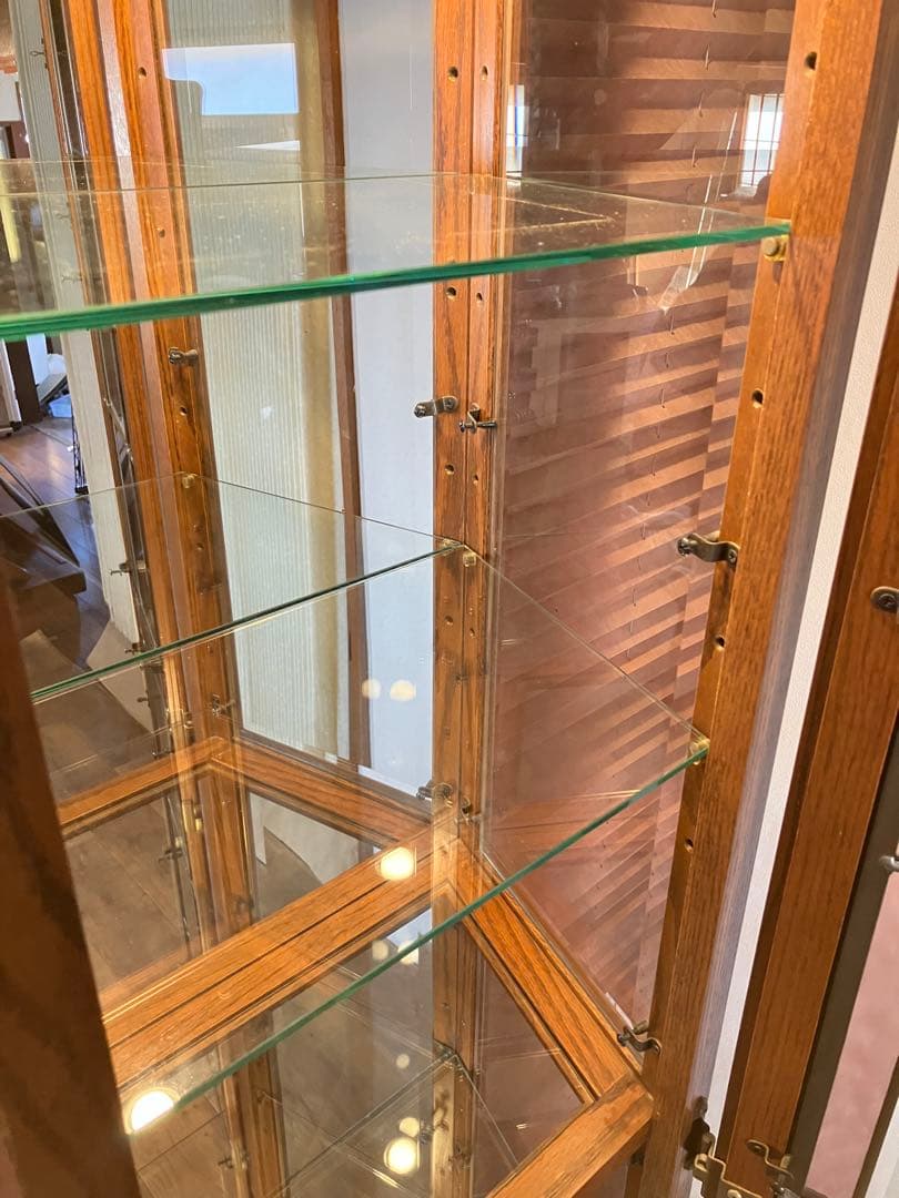 鈴木紀善 キュリオケース　キャビネット　ステンドグラス　オーク材