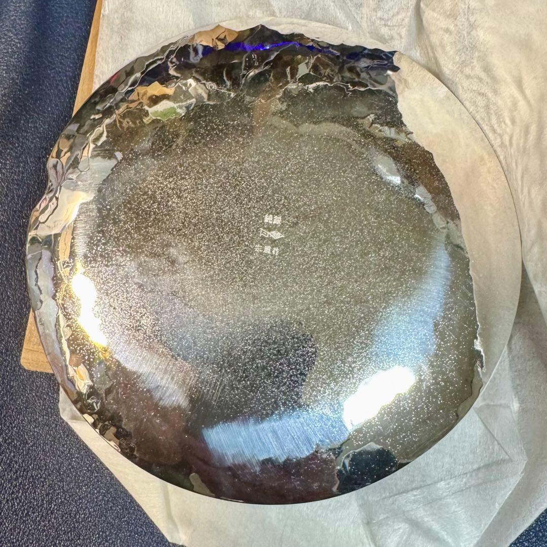 【未使用】JT Peace 特製 工芸品 純銀製 現代の名工手打ち灰皿 木箱入り