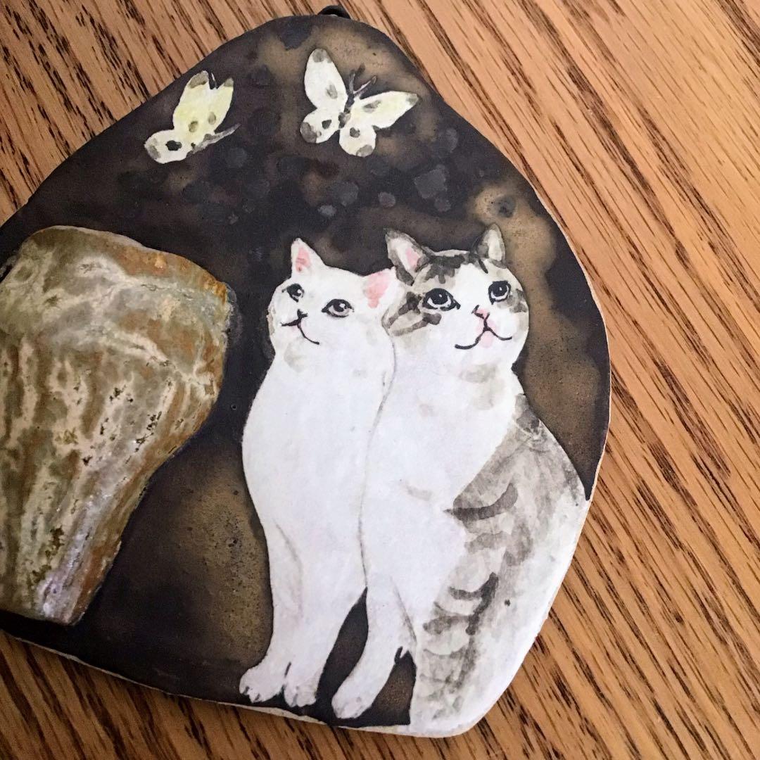 森安幸代　acne pottery studio 壁掛け一輪挿し　壁掛け花器　猫