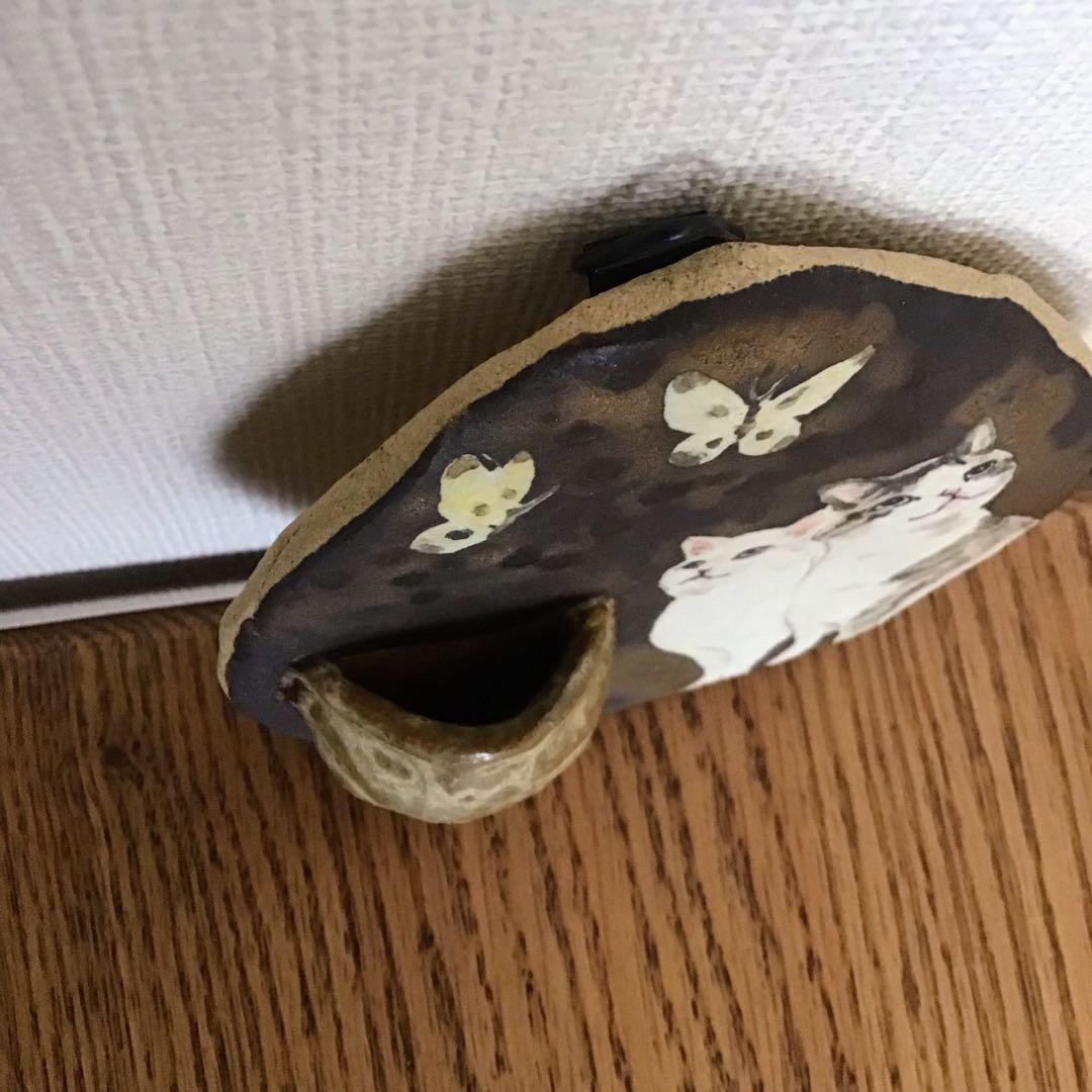 森安幸代　acne pottery studio 壁掛け一輪挿し　壁掛け花器　猫