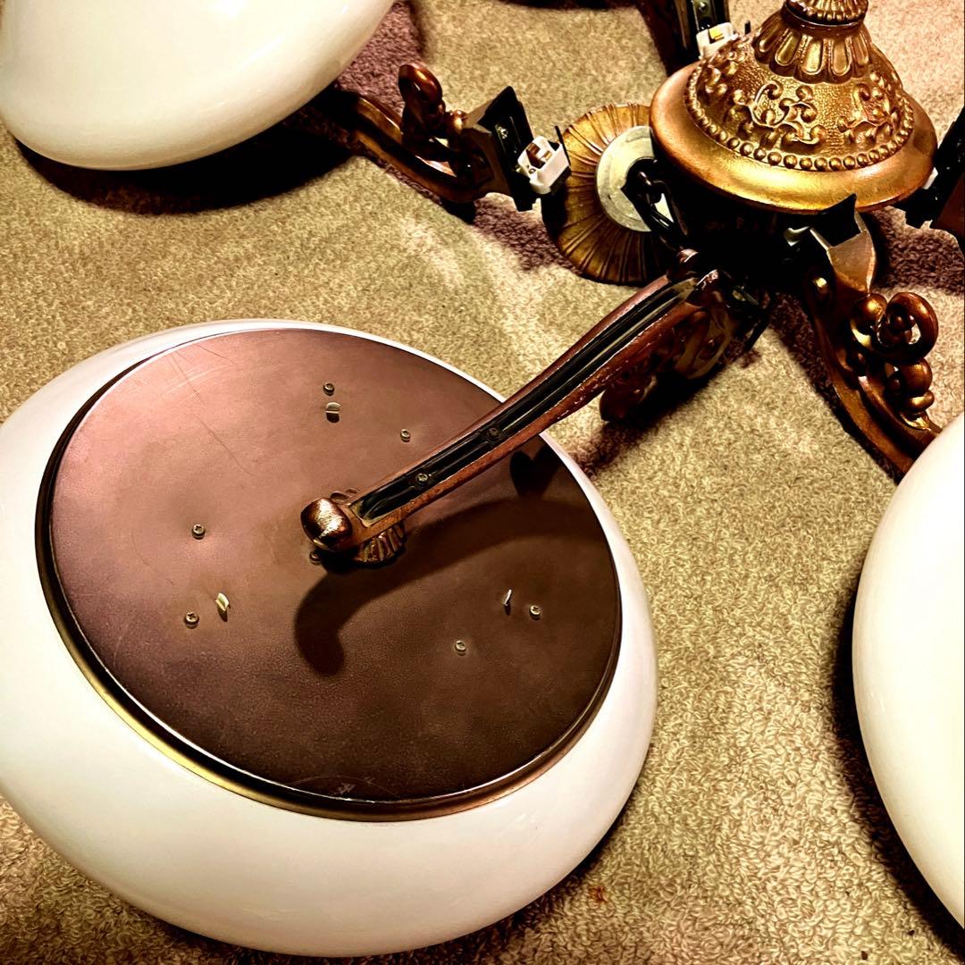 （昭和レトロ)アンティークシャンデリア 真鍮ゴールド、蛍光５灯