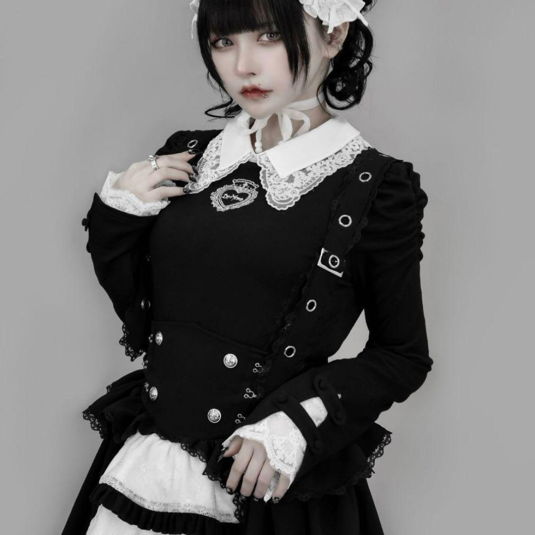 DimMoire正規品 Lサイズ おすましレース襟トップス 黒白