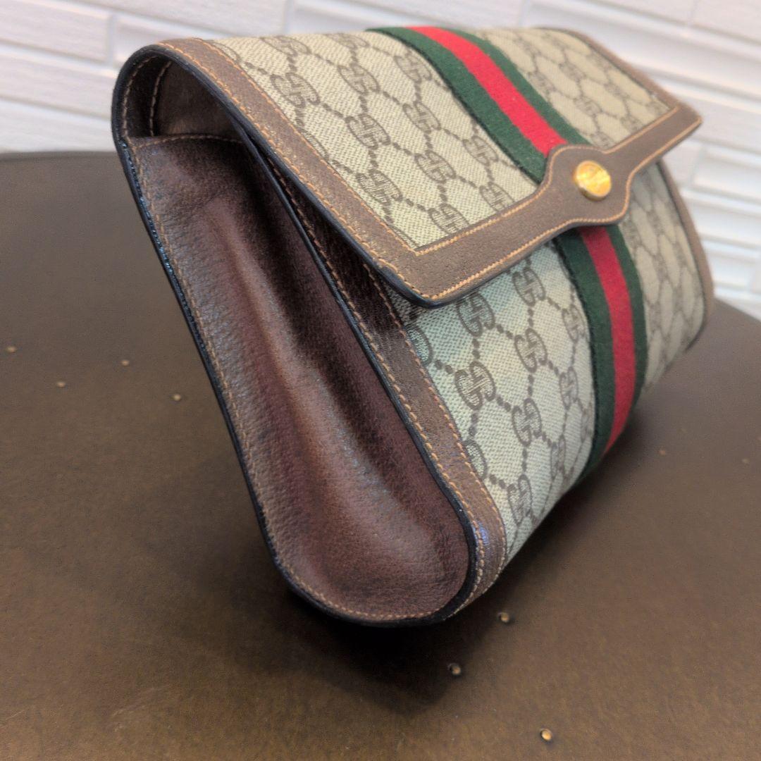 GUCCI シェリーライン GG クラッチバッグ ブラウン レザー ロゴ