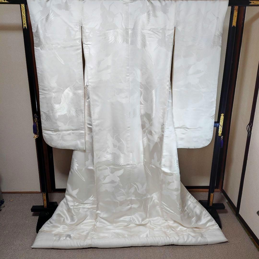 緞子生地白無垢 鶴のみ柄絹G