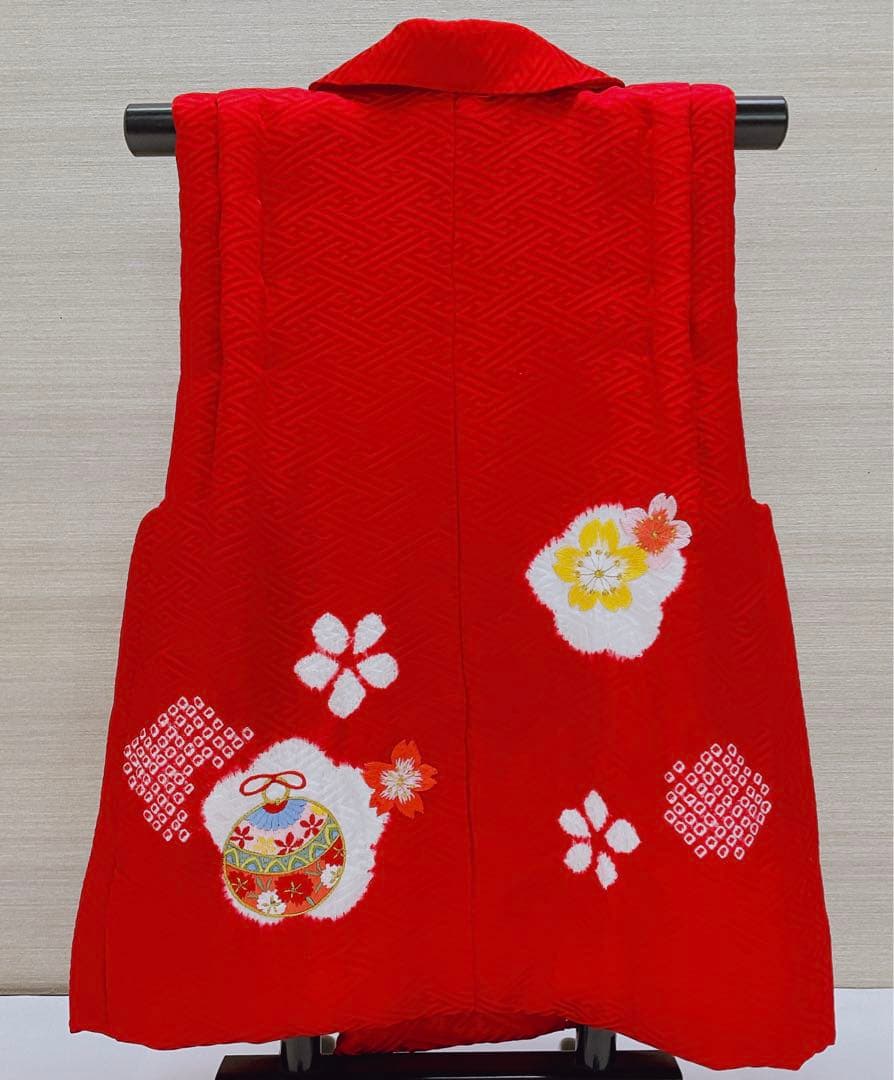 七五三 子ども 着物 被布コート 三歳 正絹 子絞り 刺繍 鈴 桜 新品未使用品