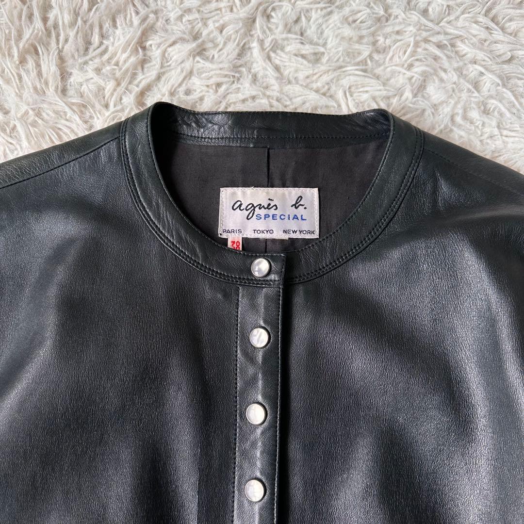 希少✨アニエスベー　レザージャケット　ノーカラー　スナップボタン　黒　本革