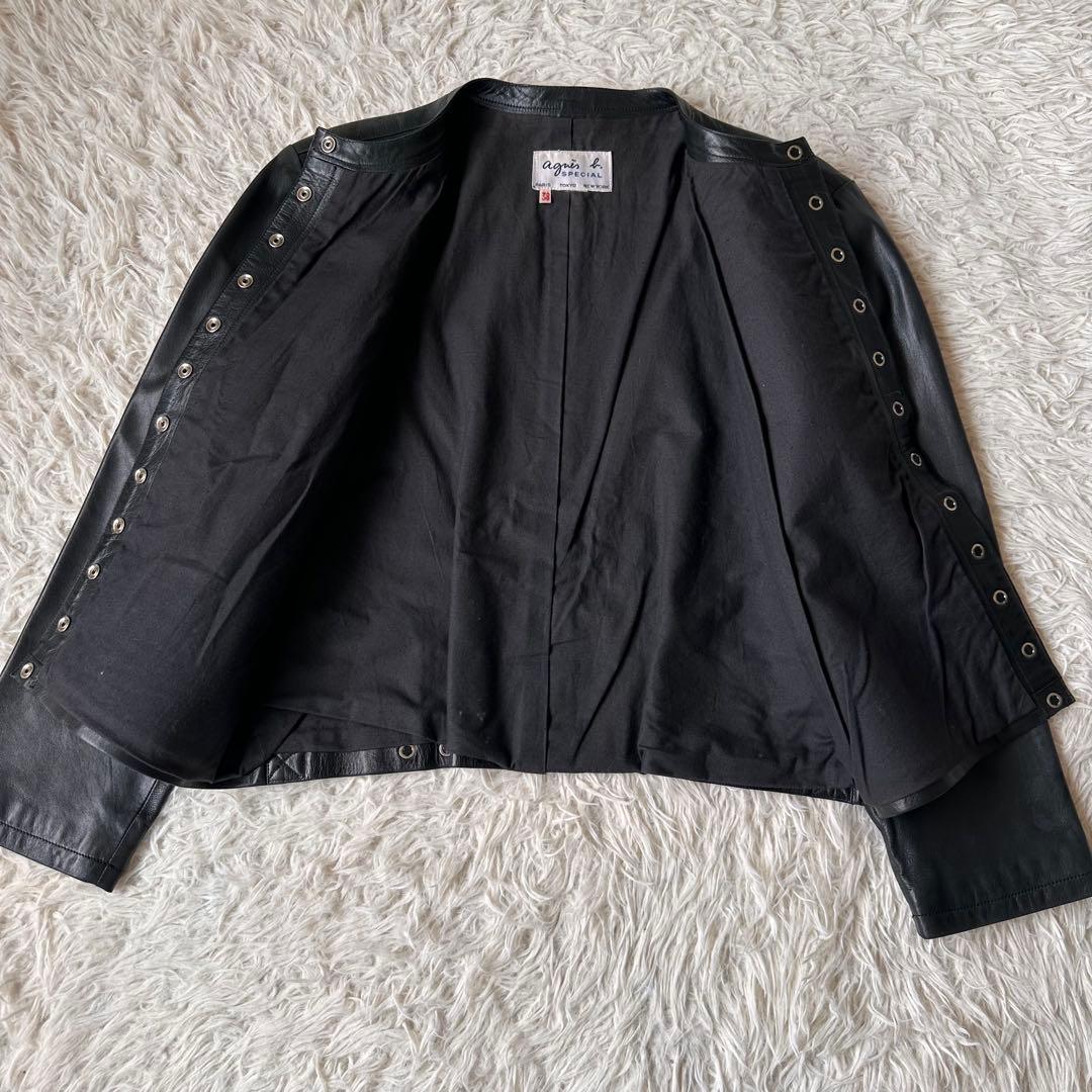 希少✨アニエスベー　レザージャケット　ノーカラー　スナップボタン　黒　本革