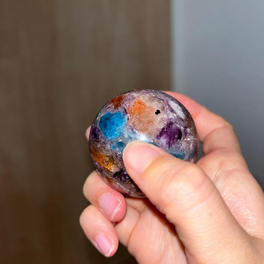 49.5ミリ レア レピドライト サンストーン アパタイト共生 スフィア 天然石